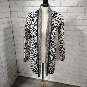 Cynthia Rowley Ladies Size Large Beige & Black Animal Print open Cardigan